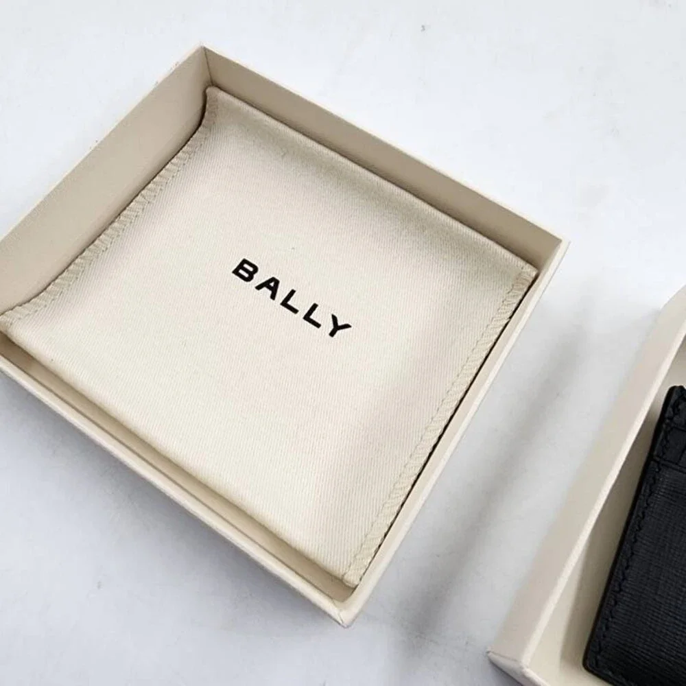 Bally Elegant Leather Card Case Unisex One Size Black Silver-Tone Logo Lettering